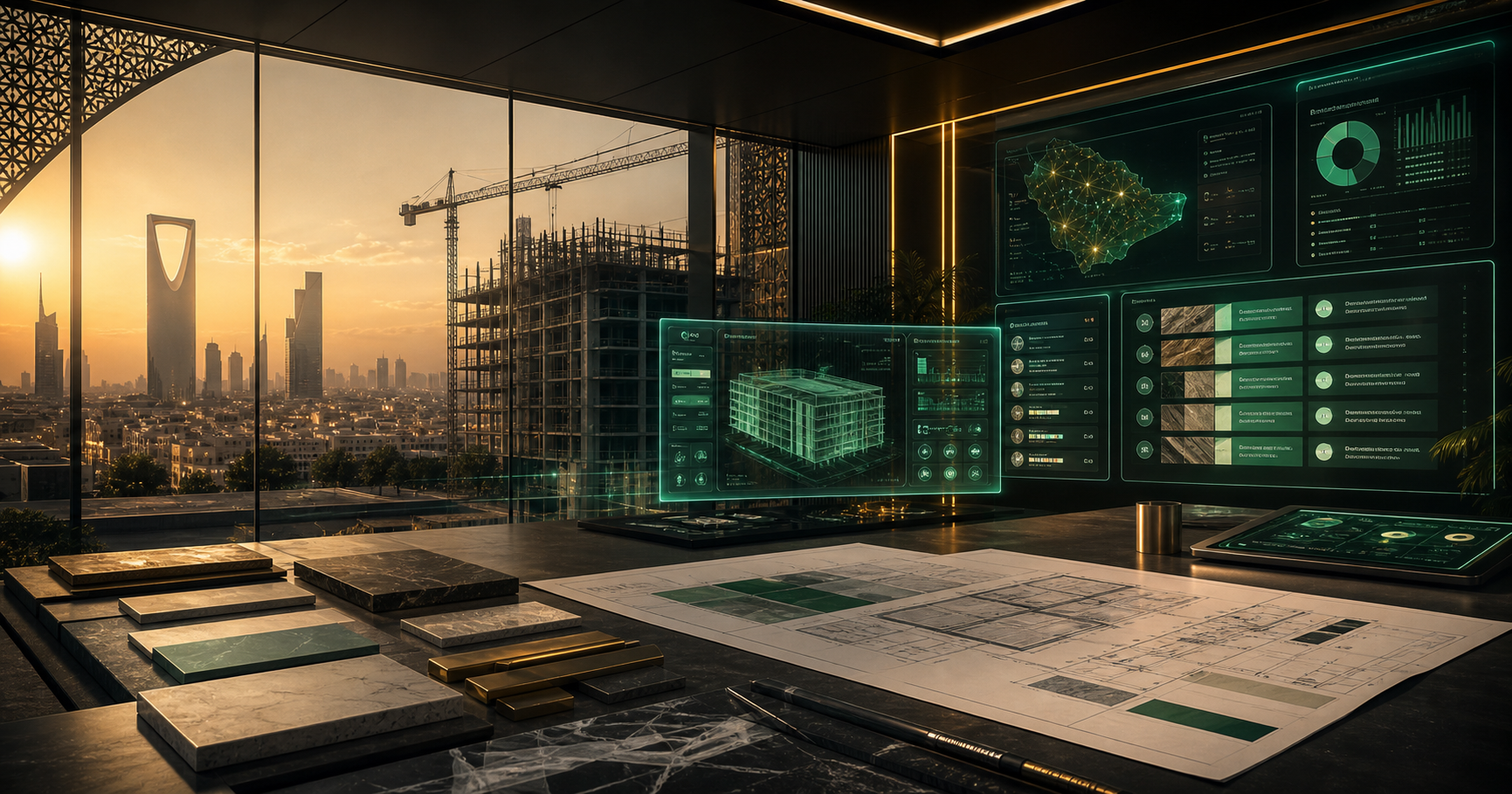 Contractor tendering command room with AI dashboards